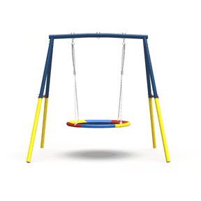 Kdymod 440lbs 40" Saucer Swing with Frame for Kids Outdoor, Heavy Duty Metal Swing Set with Adjustable Ropes & Ground Anchors, A-Frame Backyard Playset for Playground, Toddlers Ages 3+, Blue