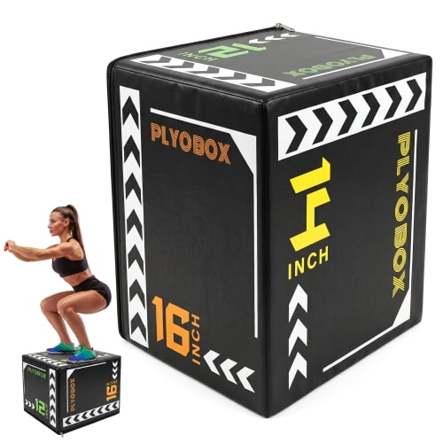 Kdymod Plyometric Jump Box, 12*14*16 Inch Adjustable Height 3-in-1 Foam Box with Non-Slip PVC Cover, Easy to Clean for Home Gym Training