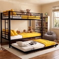 thumbnail image 1 of Uiowio Triple Bunk Bed Twin over Twin with Trundle,Triple Twin Bunk Bed with Ladder & Guardrail,Metal Convertible Triple Bunk Bed Frame for Teen & Adult,Bedroom,Dorm,Black(Mattress not included), 1 of 11
