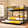 thumbnail image 1 of Kdymod Triple Bunk Bed Twin over Twin with Trundle, Metal Bunk Bed Frame with Ladder & Guardrail, Bunk Bed with Trundle for Bedroom Dorm, Black, 1 of 12