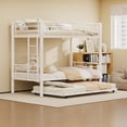thumbnail image 1 of UIOWIO Triple Bunk Bed Twin over Twin with Trundle,Triple Twin Bunk Bed with Ladder & Guardrail,Metal Convertible Triple Bunk Bed Frame for Teen & Adult,Bedroom,Dorm,White (Mattress not included), 1 of 10