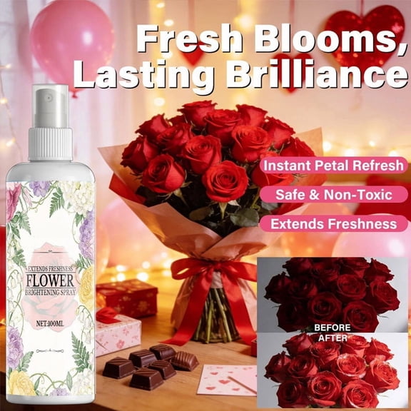 Ke1Clo 100ml Flower Freshness Extender Spray Petal Shine Enhancer for Bouquets Bloom Preserver Color Lock Mist for Cut Flowers Balloons Holiday Wedding Decor
