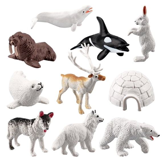 Ke1Clo 10pc Arctic Animal Toys Set, Animal Figurines Mini Animal Figurines Winter Plastic Animals Christmas Birthday Toys Gift for Kids Toddlers