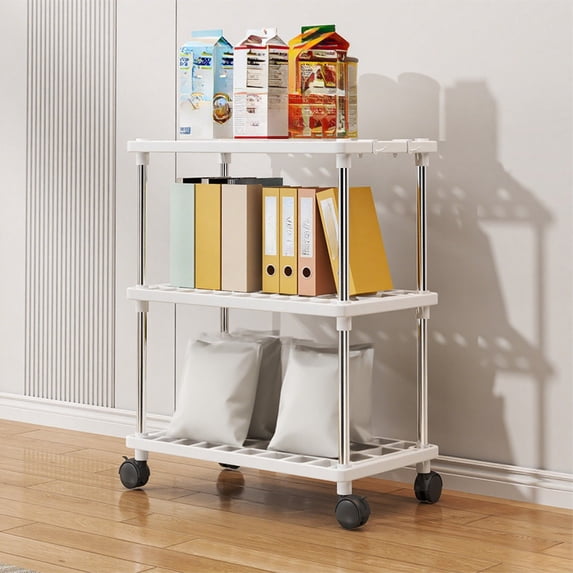 Ke1Clo 3 Tier Rolling Cart, Utility Storage Cart on Wheels, Mobile Storage Shelf Rolling Cart Organizer for Bathroom, Kitchen, White