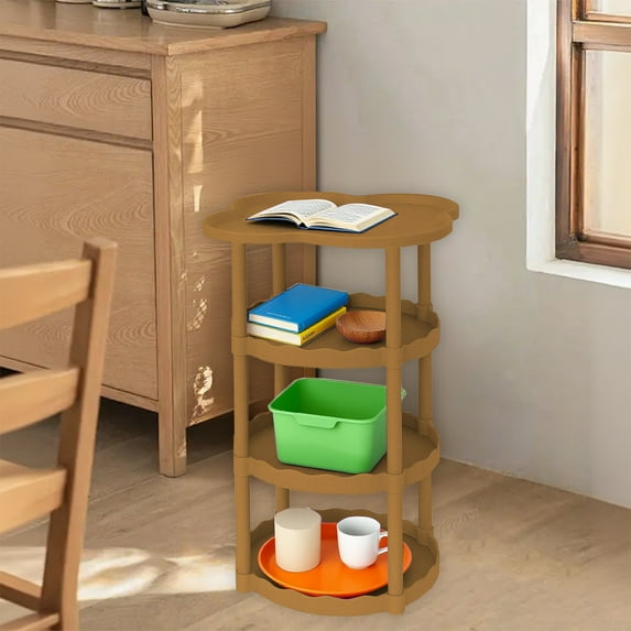 Ke1Clo 4-Shelf Small Plastic Storage Shelves, Sofa Side Table End Table with Storage Shelf for Living Room Kitchen