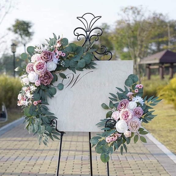 Ke1Clo 60cm Artificial Flowers, Staircase decorative flowers Chair Back Table Staircase Decor, Plastic Pink White Roses Wither-Proof for Wedding Party Home