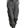 thumbnail image 1 of Ke1Clo Cargo Pants for Women Solid High Waisted Wide Leg Belted Full Length Pants with Pocket Spring Fall Casual Street Trendy Loose Pants Gray M, 1 of 6