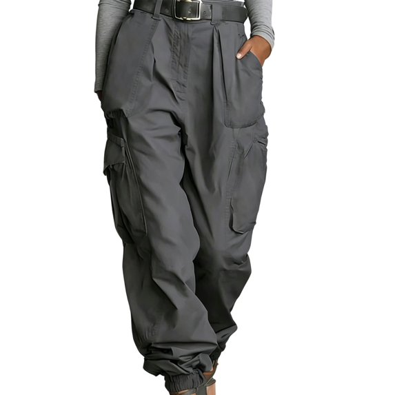 Ke1Clo Cargo Pants for Women Solid High Waisted Wide Leg Belted Full Length Pants with Pocket Spring Fall Casual Street Trendy Loose Pants Gray M