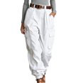 thumbnail image 1 of Ke1Clo Cargo Pants for Women Solid High Waisted Wide Leg Belted Full Length Pants with Pocket Spring Fall Casual Street Trendy Loose Pants White S, 1 of 6