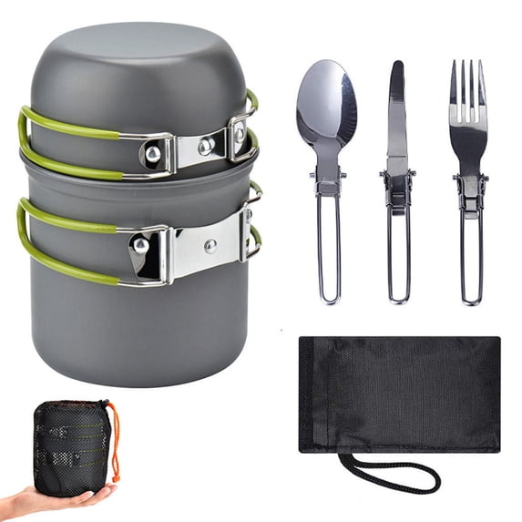 Ke1Clo Compact 5PC Camping Cookware Set, Portable Picnic Pot Aluminum Alloy Pot, Outdoor Tableware Kit for 1-2 Person Hiking Backpacking Barbecue
