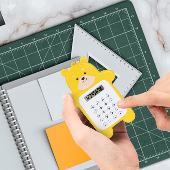 Ke1Clo Cute Bear Shape Basic Calculator, Battery Powered Handheld with Large LCD Display, Portable Mini Calculator for School Children Home Office, Yellow Blue Cyan Brown, Yellow
