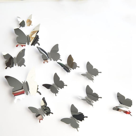 Ke1Clo DIY Acrylic Mirror Decals, 12PCS Butterfly Home Art Decals for Living Room, Bedroom, Wall Stickers Self Adhesive Removable for Room Decor, Office, Silver