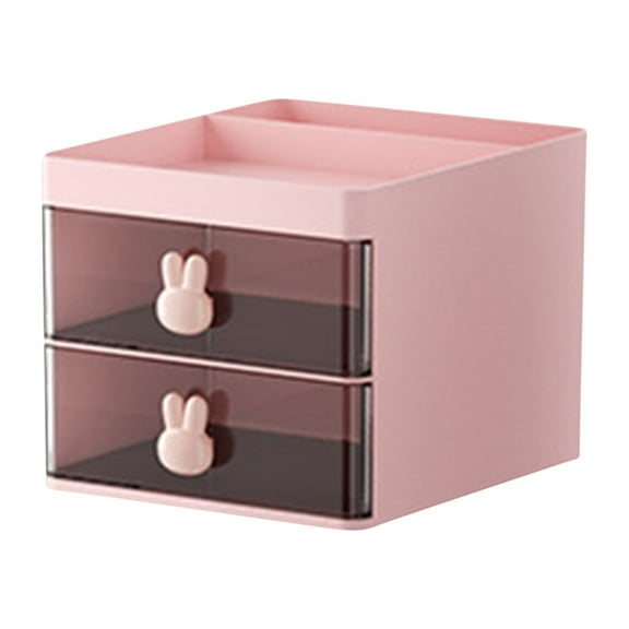 Ke1Clo Desktop Storage Box under $5! Transparent Small Drawer Organizer for Stationery Cosmetics Office Supplies with Rabbit Handle and Space Saving