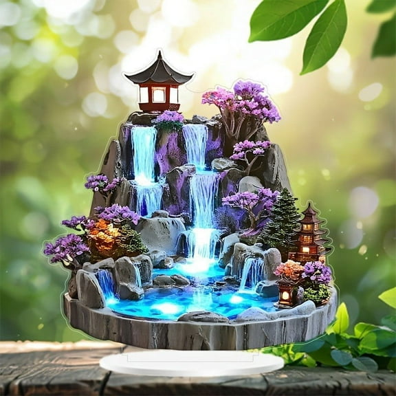 Ke1Clo Desktop Water Fountain, Feng Shui Tabletop Fountain with Continuous Flow, 2D Flat Design Flowing Water Feature for Relaxation Positive Energy Home Office Decor