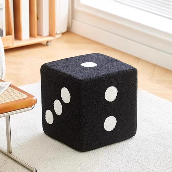 Ke1Clo Dice Patterned Cube Stool, Faux Fleece Upholstered Footrest, Multi Functional Ottoman for Living Room, Bedroom Entryway as Shoe Bench or Extra Seating