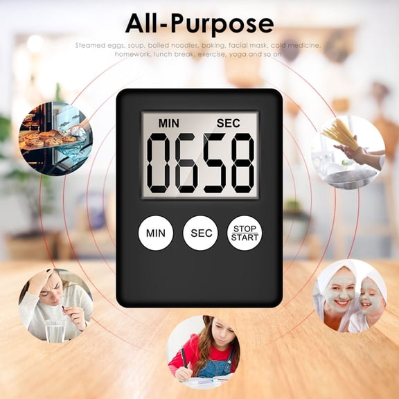 Ke1Clo Digital Kitchen Timer, Magnetic LCD Countdown Up Alarm Clock with 99 Minute 59 Second Timer, Cooking Baking Countdown Alarm for Fridge Oven Work, Black