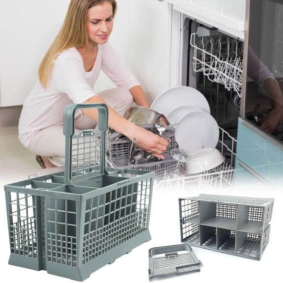 Ke1Clo Dishwasher Cutlery Basket 24x14x24cm Replacement Insert with Removable Handle, Organizer for Silverware Utensils Lower Rack, Sturdy Plastic Compartment Divider Foldable Lid