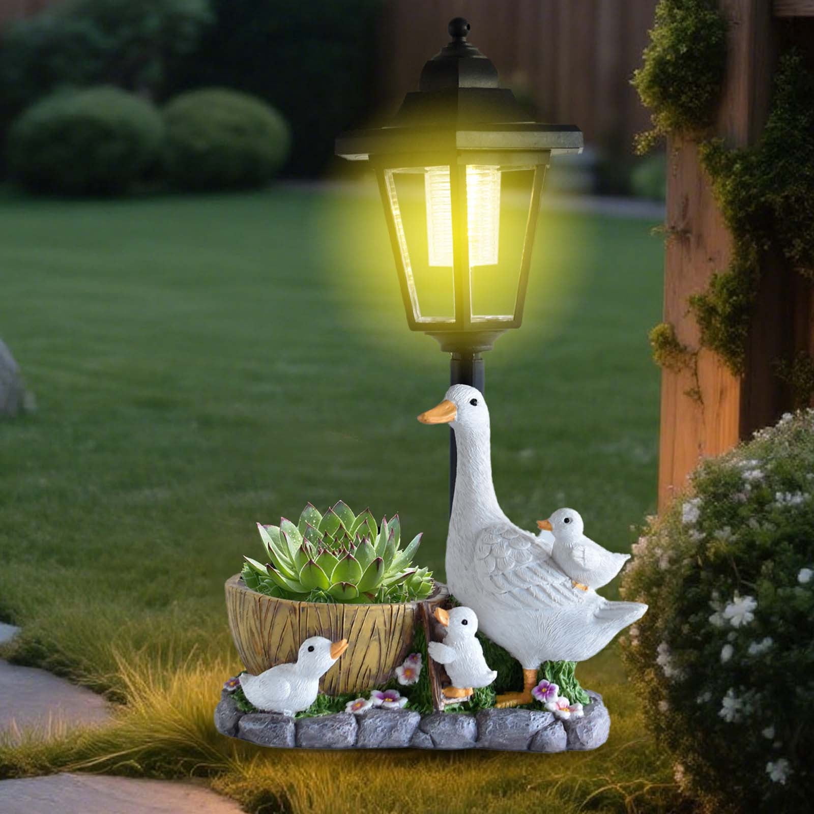 Ke1Clo Duck Sculpture Solar Garden Light, Resin Flower Pot Statue Outdoor Decoration Sculpture Lamp for Courtyard Patio Pathway, Night Light Home Decor Ornament