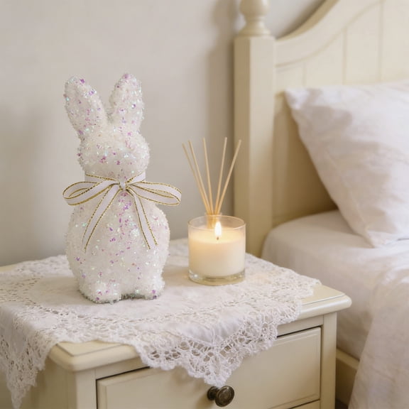 Ke1Clo Easter Sequin Bunny Decorations, Easter Decorations for Home Flocked Foam Rabbit Figurines for Spring Garden Yard Patio Table Mantel Decor
