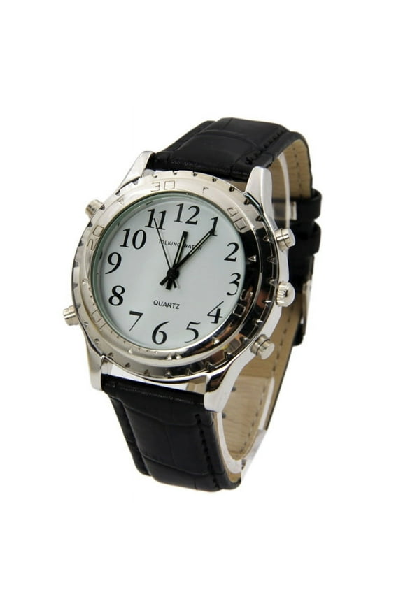 English Talking Clock Stainless Steel for Blind or Visually Impaired Watch with Alarm and Analog Display 40mm Case