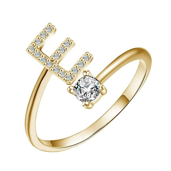 Ke1Clo Exquisite Fashion English Alphabet Letter E Ring with Zircon Stone for Women Girls Gift for Wedding Party Occasion