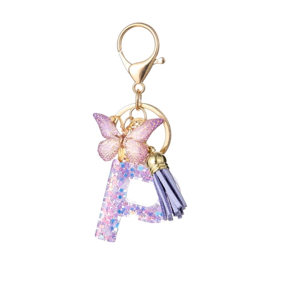 Ke1Clo Fashion Key Chain Pendant with Butterfly Tassel, 26-Letter Alphabet Keychain for Women Girls, Elegant Multi-Functional Keyring Gift