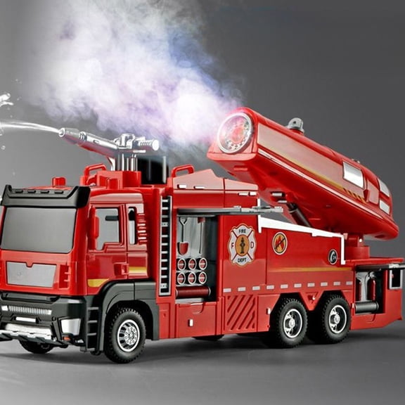 Ke1Clo Fire Truck Toy, Spray Sprinkler Ladder Car with Sound and Light, Rescue Engineering Vehicle for Boys and Interactive Play, Action Toy