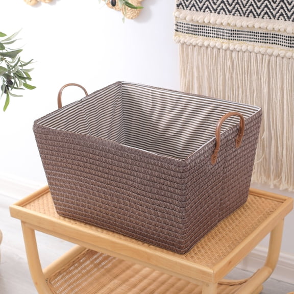 Ke1Clo Foldable Laundry Basket Canvas, Laundry Hamper with Sisal Rope Handle for Dorms Bathroom Bedroom, Dirty Clothes Storage Organizer for Laundry Room Living Room, Coffee