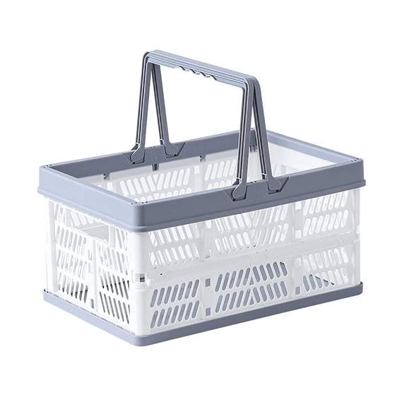 Ke1Clo Foldable Plastic Storage Basket Stackable Design, Collapsible Shopping Crate, Fruit Vegetable Organizer Bin for Home Kitchen Outdoor Picnic Space Saving, White