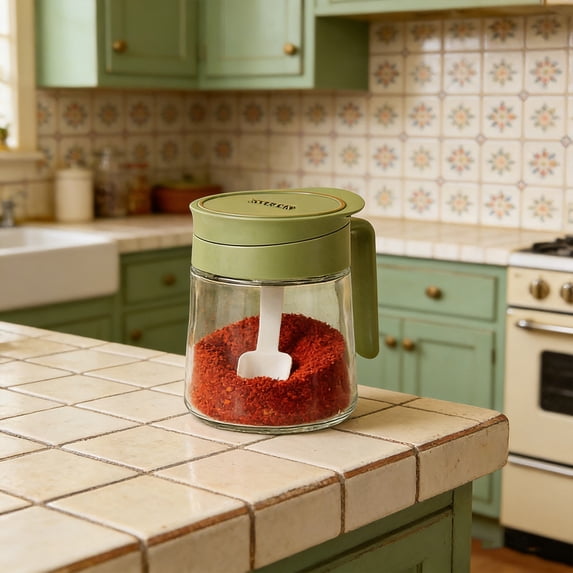 Ke1Clo Glass Seasoning Jar Set, Kitchen Flip-Top Spice Container with Spoon, Airtight & Moisture-Proof Salt Sugar Bottles, Clear Condiment Organizer for Kitchen