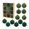 thumbnail image 1 of Ke1Clo Green Velvet Christmas Tree Ornaments, 12 Count, 2.36 Inch Shatterproof Flocked Christmas Ornaments Sets, Christmas Ball Ornaments for Christmas Tree Decorations, 1 of 6