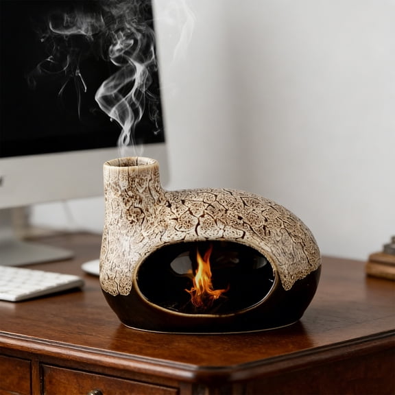 Ke1Clo Handcrafted Ceramic Incense Censer with Chimney Palo Santo Holder Ash Catcher for Sticks Cones Small House Shape Home Decor Gift
