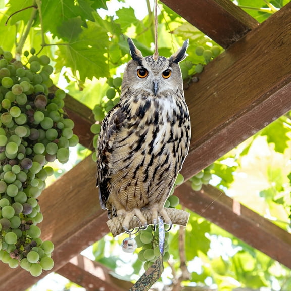 Ke1Clo Hanging Bird Repellent Owl Decoy with Wind Chime, Bird Scare Owl Outdoor Garden Scarecrow Pendant for Orchard, Patio, And Farm Protection