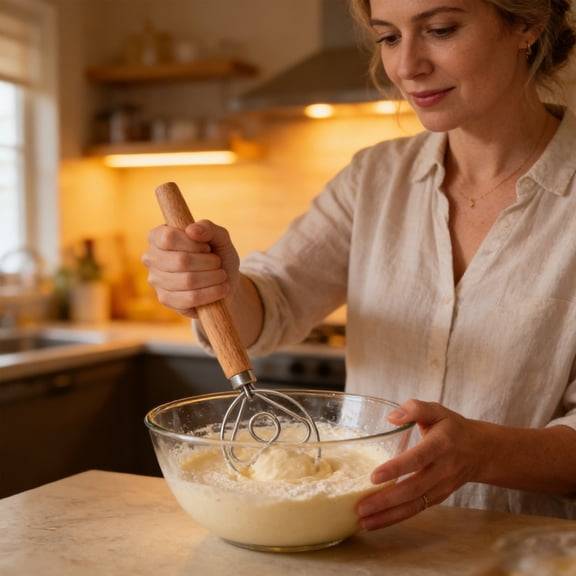 Ke1Clo Manual Handle Flour Mixer, Stainless Steel Coil Dough Whisk with Solid Wood Handle, 33cm 25.5cm Sizes for Baking, Kitchen Gadget