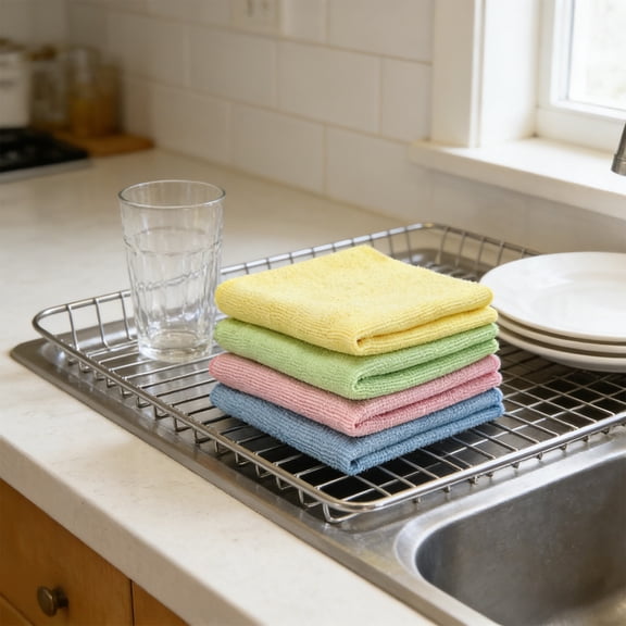 Ke1Clo Microfiber Kitchen Cleaning Cloths, Ultrasoft Waffle Weave Dish Towels Highly Absorbent Quick Dry 4 Pack, Reusable Car Furniture Dusting Rags for Home Office
