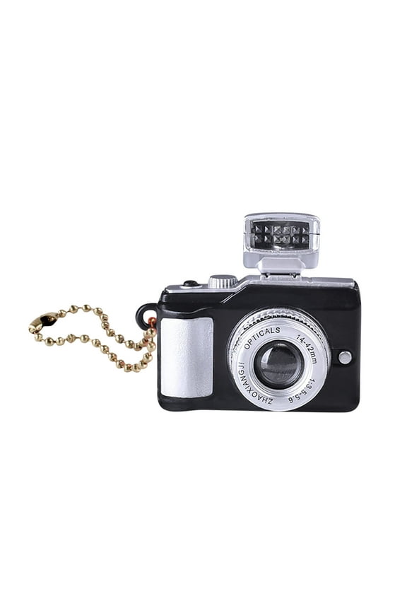 Mini Camera Keychain with LED Light Shutter Sound, Novelty Toy Gadget for Kids Teens, Creative Photo Prop Accessory for Bag Backpack Lanyard, Black