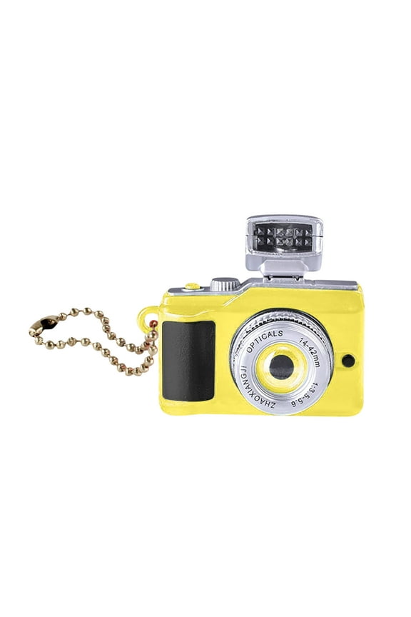 Mini Camera Keychain with LED Light Shutter Sound, Novelty Toy Gadget for Kids Teens, Creative Photo Prop Accessory for Bag Backpack Lanyard, Yellow