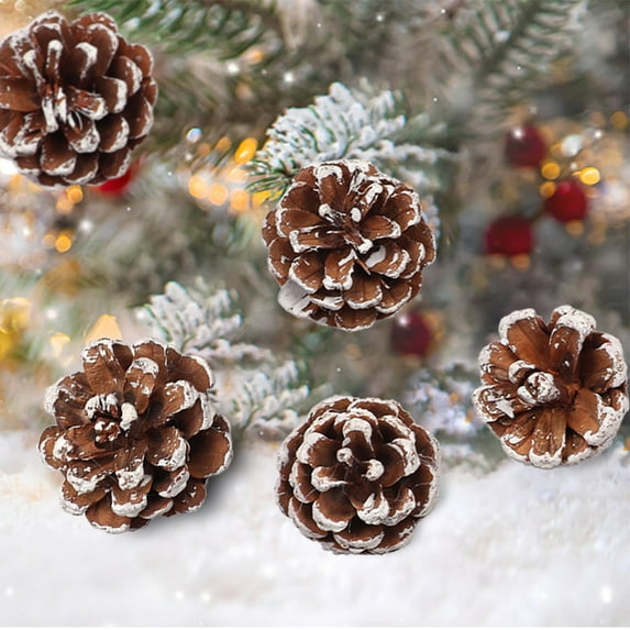 Ke1Clo Natural Pine Cones Christmas Ornaments Bundle, White Tipped Edges Forest Themed Decor Set, 6pc/9pc Wooden Cones for Tree Wreath Garland Centerpiece Fireplace