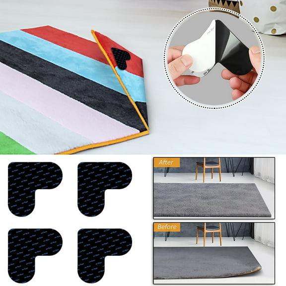 Ke1Clo Non Slip Rug Pads under $5! 8 PCS Grippers Vacuum Tech Keeps Rugs Secure Easy Peel Off For Kitchen Bathroom Hallway Floors Flat Corners