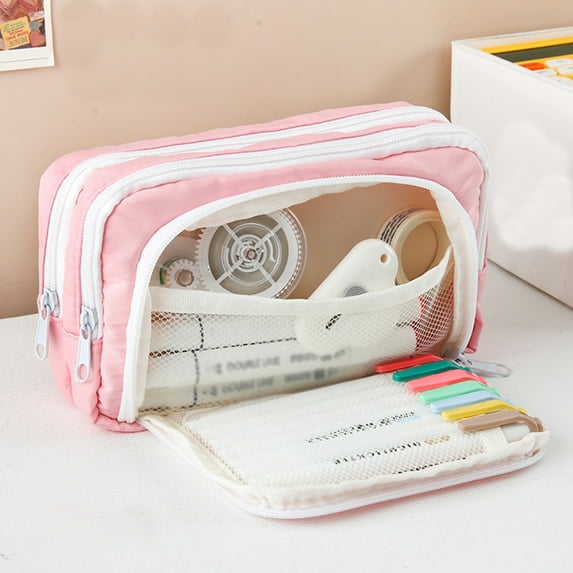 Ke1Clo Pencil Case Big Capacity Pen Pouch Large Storage Holder Marker Pen Bag Durable 3 Compartment Makeup Pens Organizer Portable Cute Zipper Pencil Case