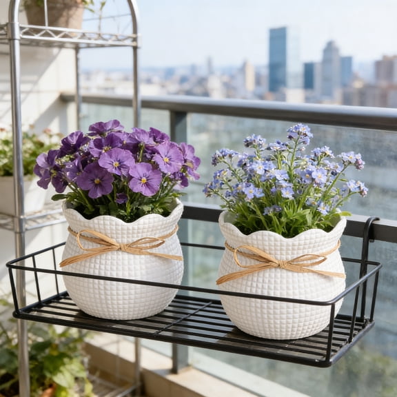 Ke1Clo Plastic Flower Pot Set, Round Thickened Flocking Planter with Multiple Drainage Holes, Decorative Vase for Indoor Plants Succulents Herbs， White