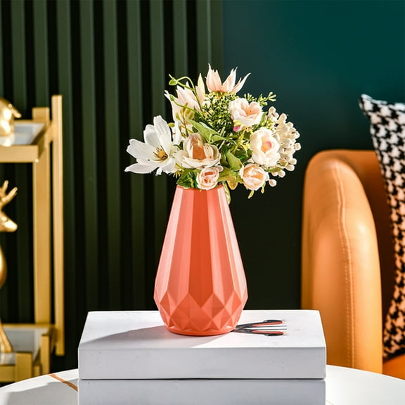 Ke1Clo Plastic Vase under $5! Orange Imitation Glazed Decorative Vase for Home Dried Flower Arrangement TV Cabinet Decor 5.9x2.76 inch