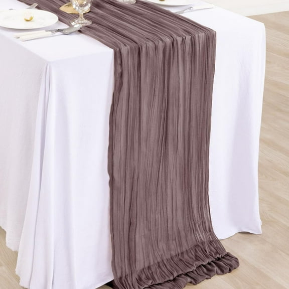 Ke1Clo Pleated Gauze Table Runner, 90x180cm Sheer Crinkle Fabric Runner, Rustic Wedding Party Table Decor, Romantic Window Treatment, Soft Wrinkle Textile for Home