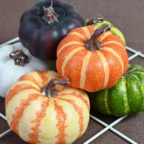 Ke1Clo Pumpkin Decor 6PCS Artificial Fake Faux Plastic Pumpkin Decorations for Home Fall Decor Farmhouse Harvest Thanksgiving Decorative