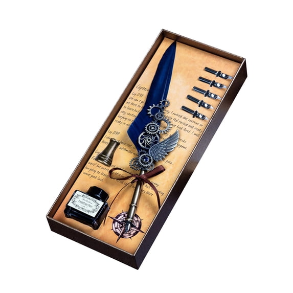 Ke1Clo Quill Pen under $5! Mechanical Wing Dipped Ink Calligraphy Set with Base for Writing Gift Box Vintage Style