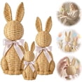 thumbnail image 1 of Ke1Clo Rattan Effect Resin Easter Bunny Figurines, Table Rabbit Easter Decorations 3-Piece Set Wicker Style Garden Statues with Bows, 1 of 7