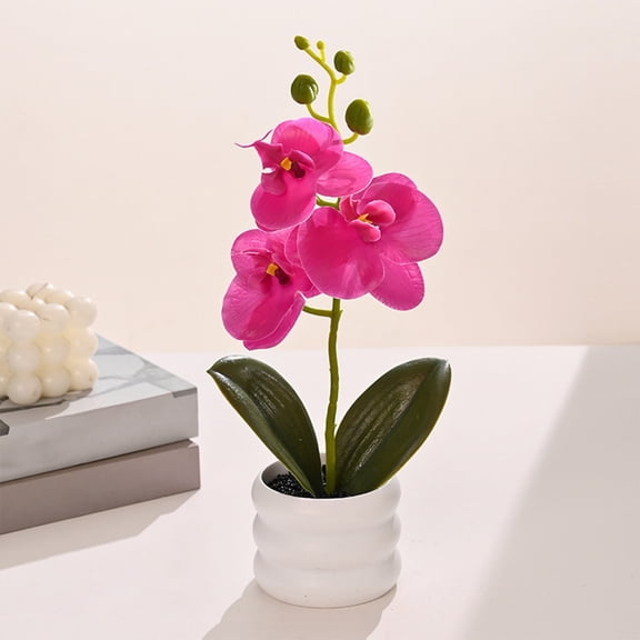 Ke1Clo Realistic Faux Phalaenopsis Orchid, Lifelike Artificial Potted Flower Decor, Flexible Plastic for Wedding Photography Home Office, Red