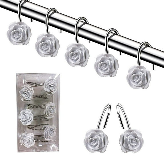 Ke1Clo Shower Curtain Rings under $5! Rose Shaped Hooks for Bathroom Decor Window Curtain Accessories White