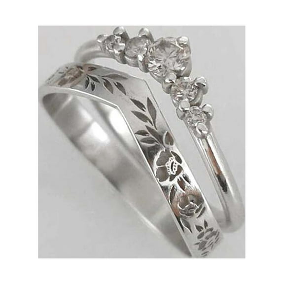 Ke1Clo Silver Paired Wedding Ring, Vintage Floral for Anniversary, Ideal for Women and Gift