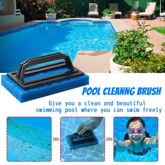 Ke1Clo Sponge Cleaning Brush, Ergonomic Handle Pool Scrubber for Tubs Grills Cars, Reusable Scrub Sponge with Plastic Grip for Kitchen Bath Garage, Blue